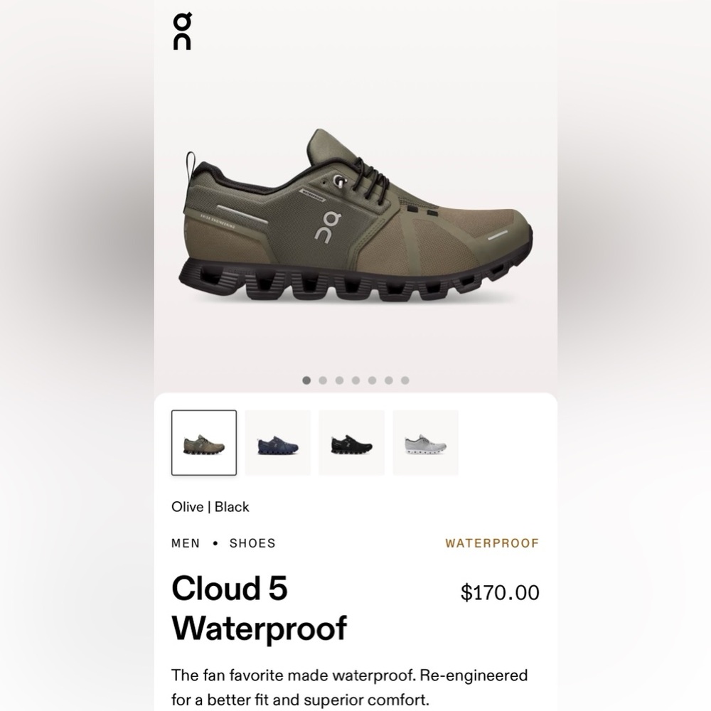 waterproof On Cloud 5 shoes. Men’s 7.5, women’s 8.5